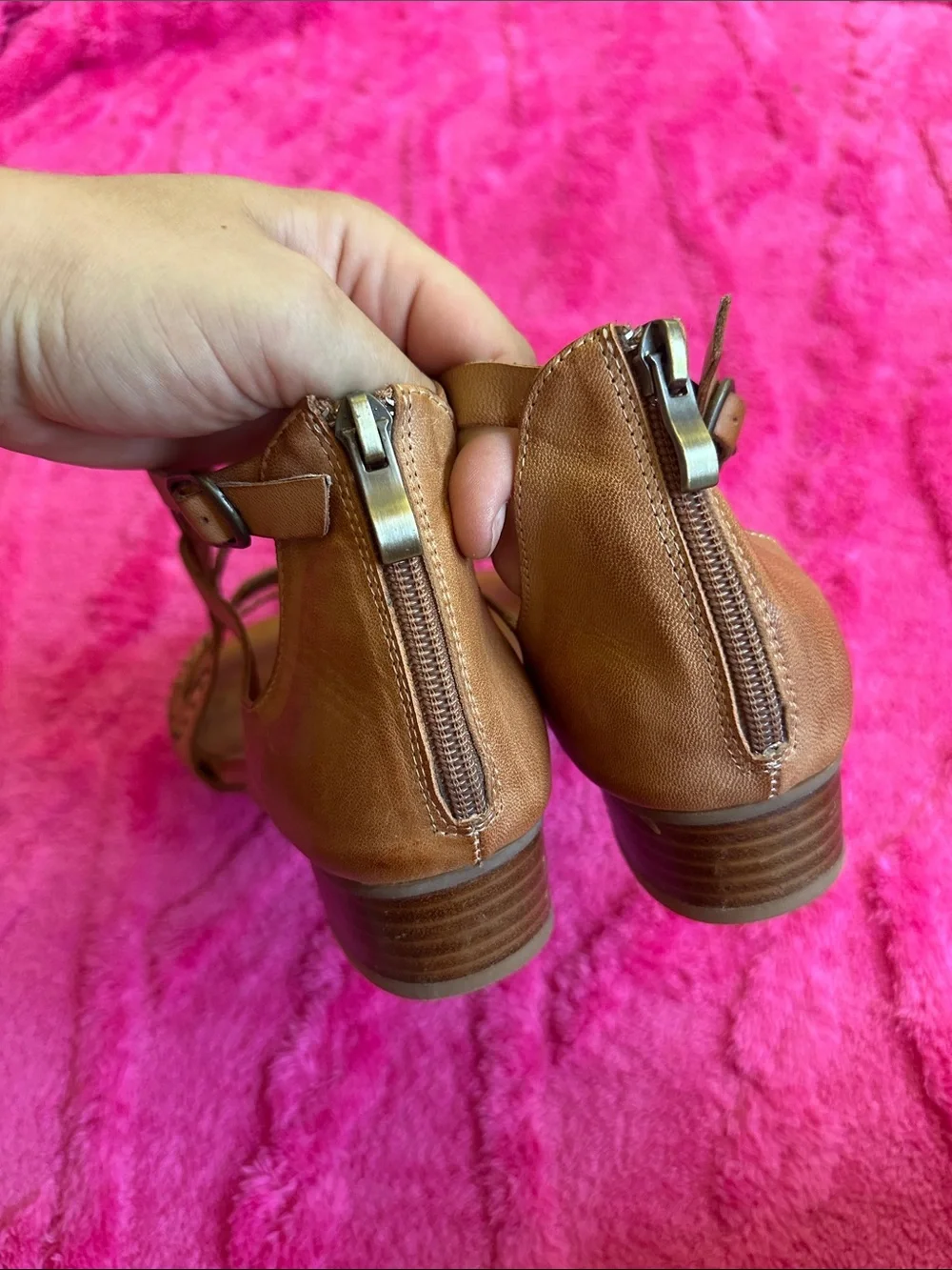 Antelope Tan Studded Strappy Block Heel boho Sandals